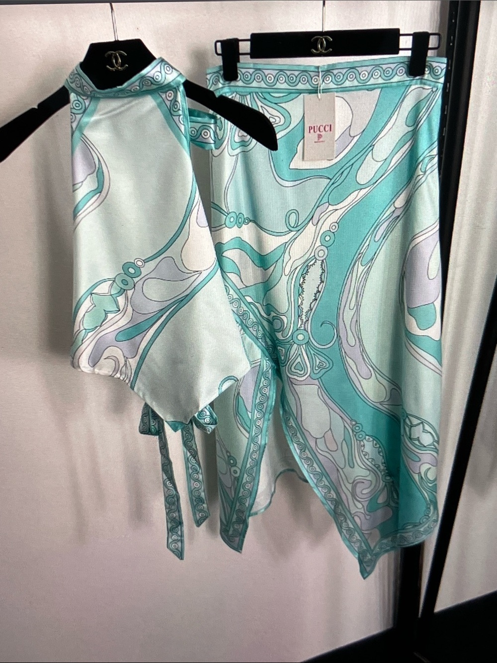 Emilio Pucci Mint Aqua Swirl Backless Dress